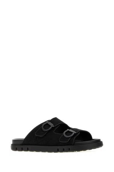 Ferragamo Logo Double Strap Slippers In Multi