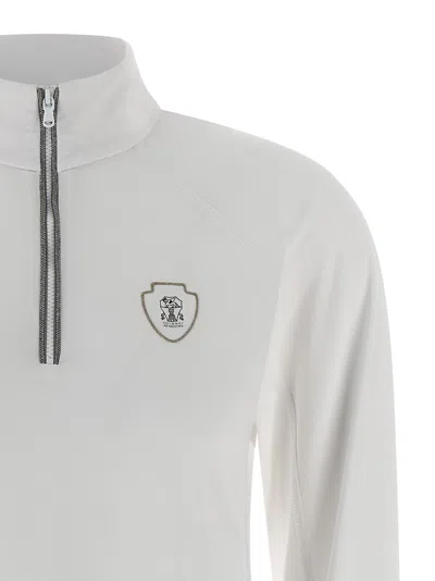 Brunello Cucinelli Half-zip Embroidered Sweatshirt In White