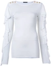 BALMAIN long ruffle sleeve top,DRYCLEANONLY