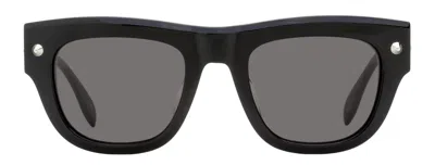 Alexander Mcqueen Am0425s Stud Hinge Rectangular Sunglasses In Black
