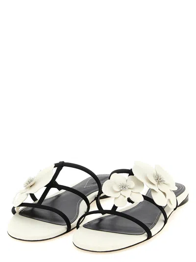 Zimmermann Orchid Floral Flat Strappy Open Toe Sandals In White