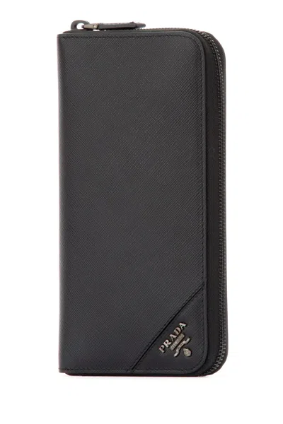 Prada Mini Vitello Leather Wallet In Black