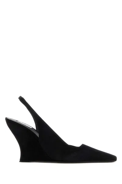 Alaïa Wave Mules Suede Wedge Heel Pointed Toe In Black