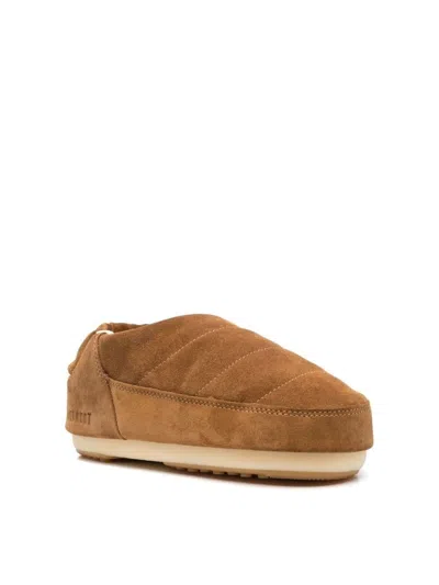 Moon Boot Camel Suede Evolution Slippers In Brown