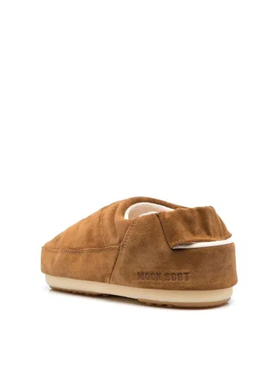 Moon Boot Camel Suede Evolution Slippers In Brown