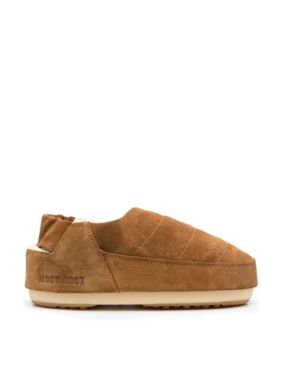 Moon Boot Camel Suede Evolution Slippers In Brown