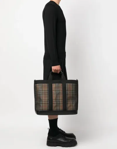 Burberry Ormond Check-pattern Tote Bag In Black