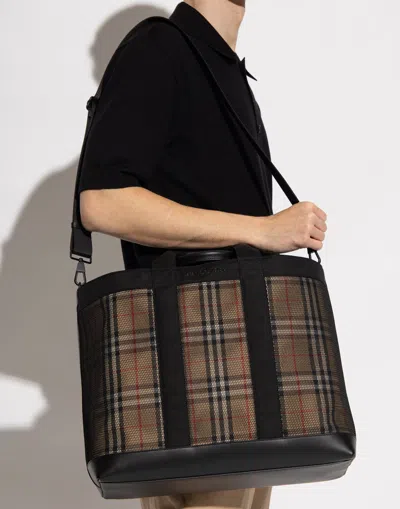 Burberry Ormond Check-pattern Tote Bag In Black