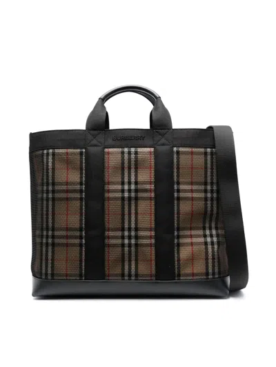 Burberry Ormond Check-pattern Tote Bag In Black