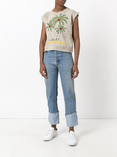 Shop As65 Palm Tree Embroidered Top In Neutrals