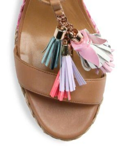 Shop Sophia Webster Lucita Tassel Leather T-strap Espadrille Wedge Sandals In Neapolitan