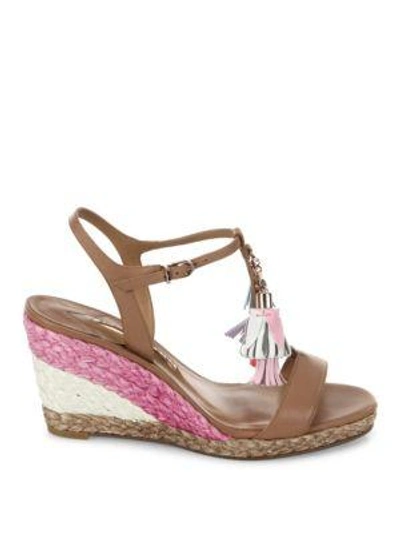 Shop Sophia Webster Lucita Tassel Leather T-strap Espadrille Wedge Sandals In Neapolitan