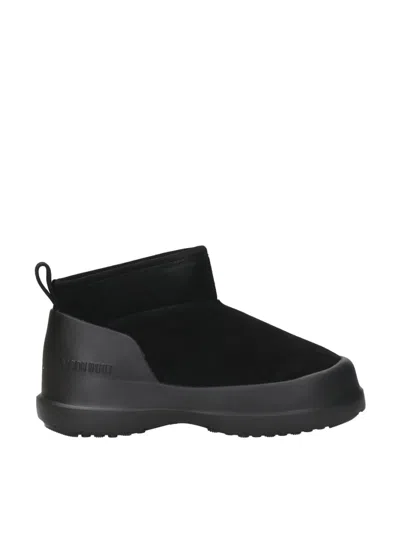 Moon Boot Mezzaluna Suede Ankle Boots Pull Tab In Black