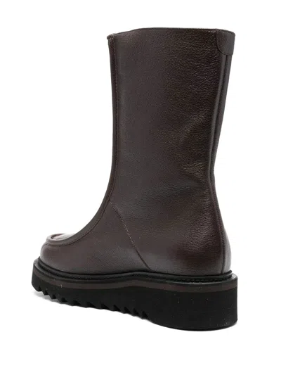 Ferragamo Leather With Gancini Hardware Ankle Boot In Brown