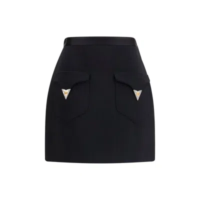 Versace Medusa-embellished Silk-trimmed Wool-blend Mini Skirt In Black