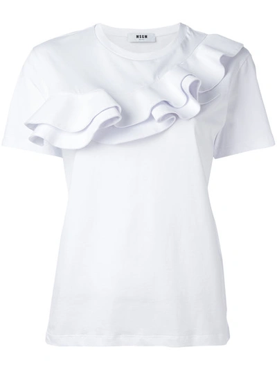 Msgm White Asymmetric Ruffle T-shirt