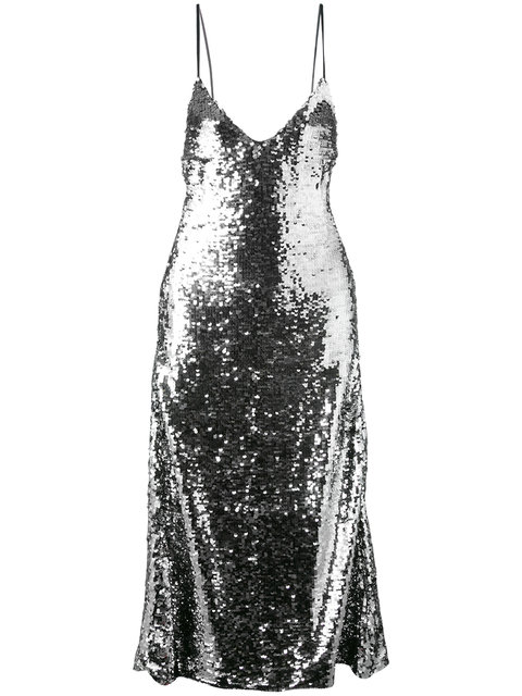 silver sequin slip dress