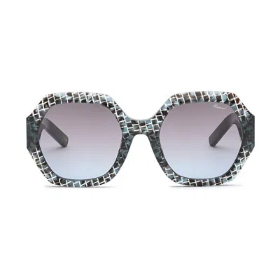 Chopard Patterned Round Frame Sunglasses In Blue