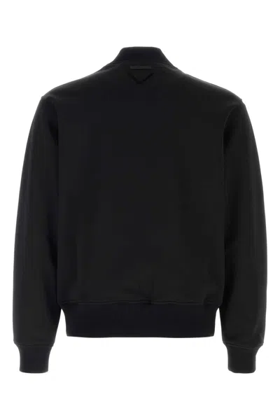 Prada Stretch Polyester Bomber Jacket Front Pockets In Black