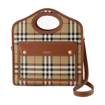Burberry Checked Canvas Mini Bag In Brown