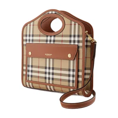 Burberry Checked Canvas Mini Bag In Brown