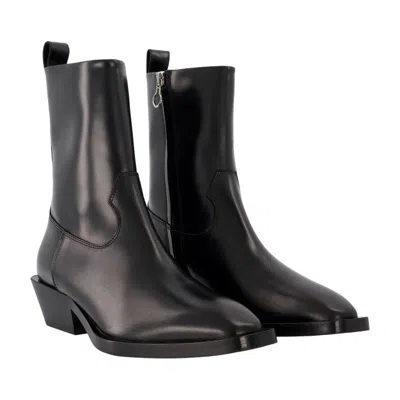 Aeyde Luis 35 Mm Square Toe Block In Leather Heel Ankle Boot In Black