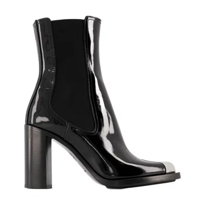 Alexander Mcqueen Patent Leather Chunky Heel Boot In Multi