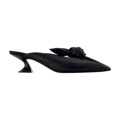 Lanvin Midnight Step Bow Leather Mule With Heel In Black