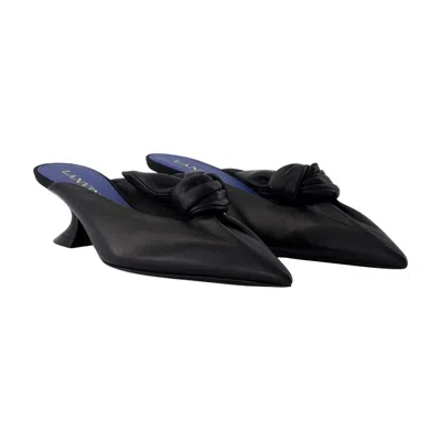 Lanvin Midnight Step Bow Leather Mule With Heel In Black