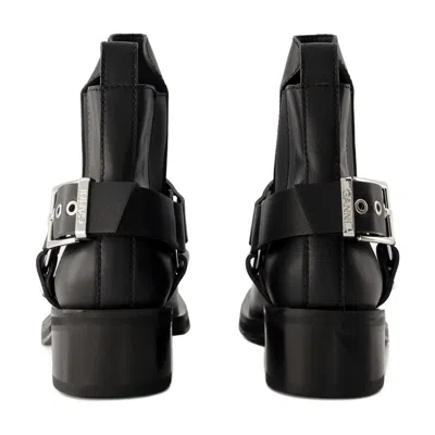 Ganni Buckle-strap Leather Ankle Boot In White