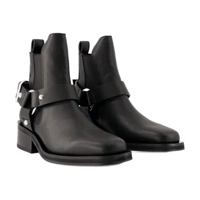 Ganni Buckle-strap Leather Ankle Boot In White