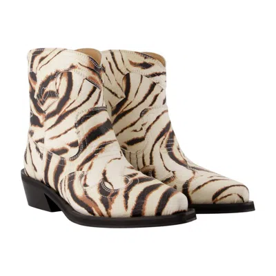 Ganni Zebra-print Synthetic Ankle Boot In Multi