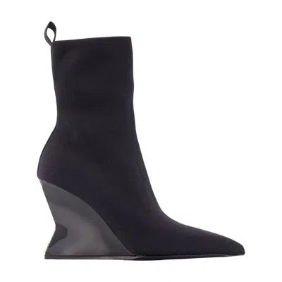 Balmain Cotton Wedge Heel Ankle Boots In Multi
