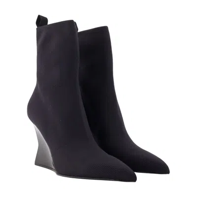 Balmain Cotton Wedge Heel Ankle Boots In Multi
