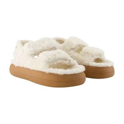 Moon Boot Platform Sandals Double Straps Shearling Upper In White