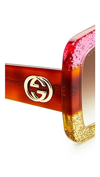 Gucci Glittered Gradient Oversized Square Sunglasses Fuchsia havana gold In Pink ModeSens