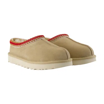 Ugg Tasman Suede Slippers With Shearling Lining In Beige