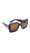 Gucci Square Urban Web Block Sunglasses In Glitter Blue/brown