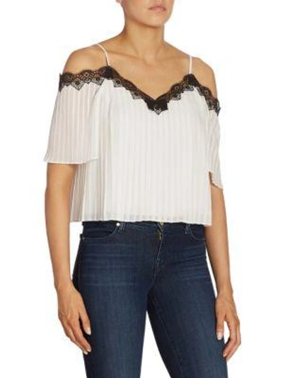 Shop Alice And Olivia Fefe Cold Shoulder Pleated Blouse In Off White Black