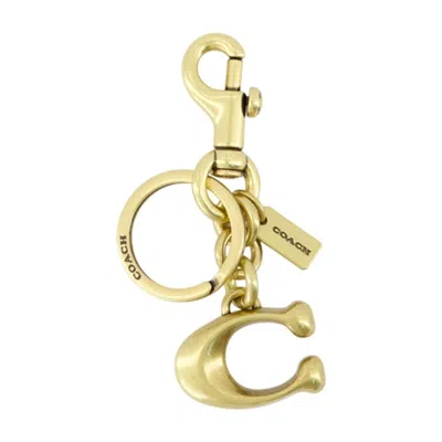 Coach Solid C Logo-plaque Keyring In Gold