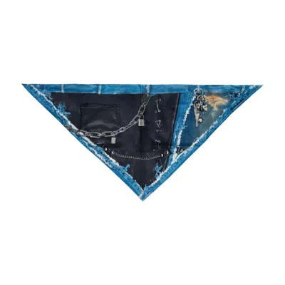 Acne Studios Distressed Denim & Leather Silk Scarf In Multicolor