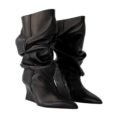 Balmain Leather Wedge Ankle Boot In Black