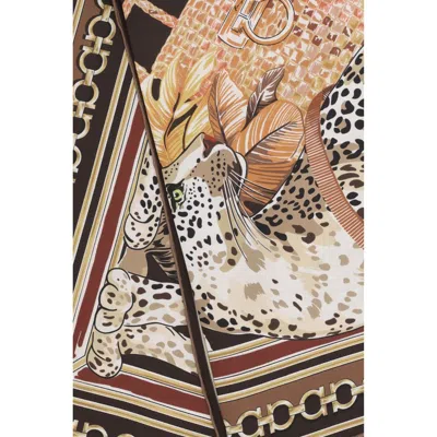 Ferragamo Silk Foulard Animal Pattern Rectangular Design In Multi