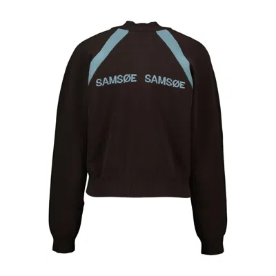 Samsoe & Samsoe Savala Logo-knit Bomber Jacket In Brown
