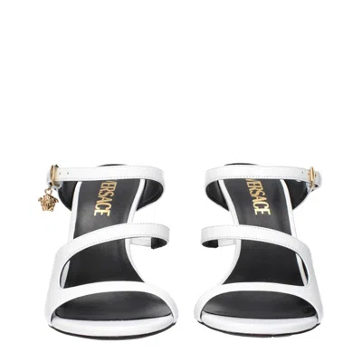 Versace Ankle-strap Leather Heel Sandal In White