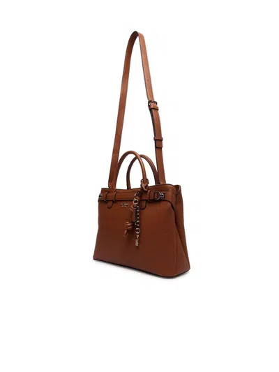 Guess Structured Leather-look Satchel In Brown