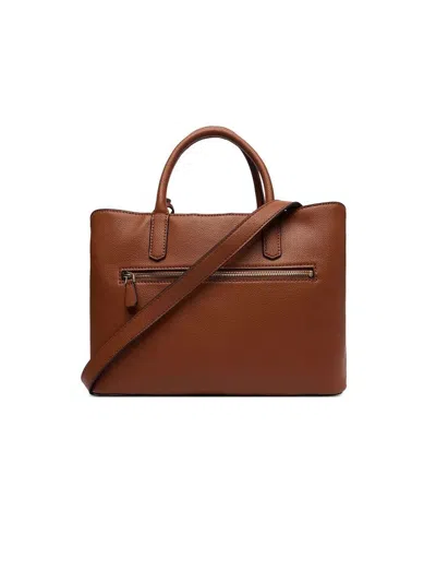 Guess Structured Leather-look Satchel In Brown