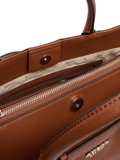 Guess Structured Leather-look Satchel In Brown