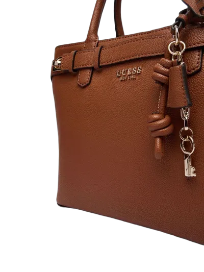 Guess Structured Leather-look Satchel In Brown
