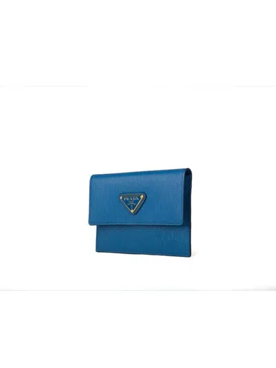 Prada Saffiano Leather Wallet In Blue
